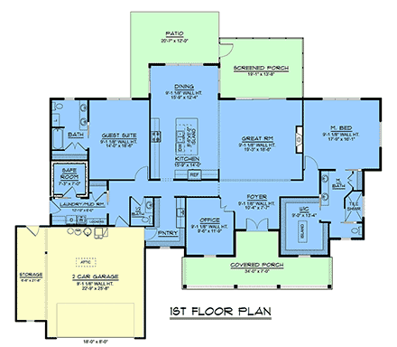 Contemporary, Country, Craftsman, Farmhouse, Ranch House Plan 100762 with 2 Beds, 3 Baths, 2 Car Garage First Level Plan