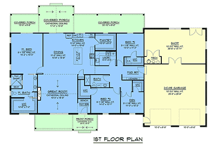 Contemporary, Country, Craftsman, Farmhouse, Ranch House Plan 100763 with 3 Beds, 2 Baths, 2 Car Garage First Level Plan
