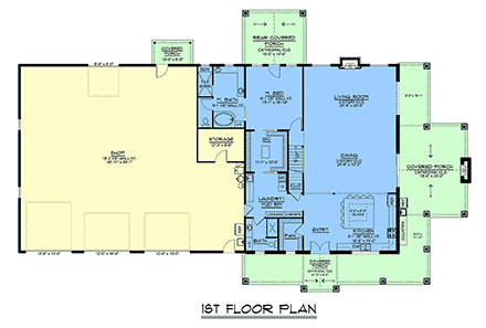 Barndominium, Country, Farmhouse House Plan 100764 with 3 Beds, 3 Baths, 3 Car Garage First Level Plan