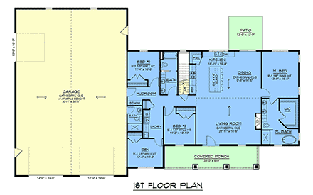 Barndominium, Country, Craftsman, Farmhouse, Traditional House Plan 100765 with 3 Beds, 3 Baths, 2 Car Garage First Level Plan