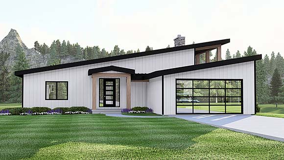 Contemporary, Modern House Plan 100766 with 1 Beds, 2 Baths, 2 Car Garage Elevation