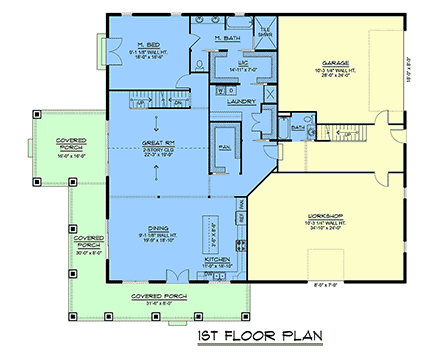 Barndominium, Country, Craftsman, Farmhouse House Plan 100767 with 3 Beds, 3 Baths, 2 Car Garage First Level Plan