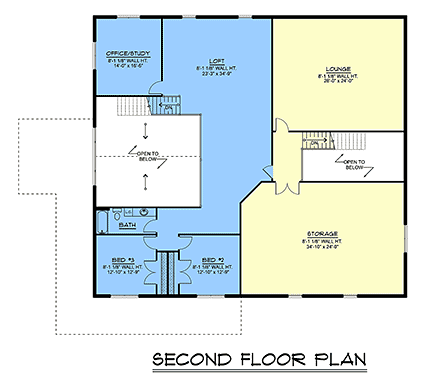 Barndominium, Country, Craftsman, Farmhouse House Plan 100767 with 3 Beds, 3 Baths, 2 Car Garage Second Level Plan