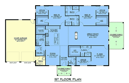 Contemporary, Country, Craftsman, Farmhouse, Ranch House Plan 100769 with 3 Beds, 4 Baths, 2 Car Garage First Level Plan