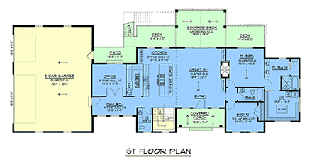Coastal, Contemporary, Modern House Plan 100771 with 2 Beds, 3 Baths, 3 Car Garage First Level Plan