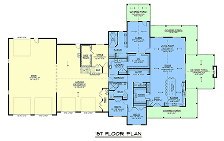 Barndominium, Contemporary, Country, Craftsman, Farmhouse, Ranch House Plan 100775 with 3 Beds, 3 Baths, 2 Car Garage First Level Plan