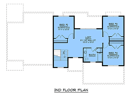 Coastal, Contemporary, Modern House Plan 100776 with 4 Beds, 3 Baths, 2 Car Garage Second Level Plan