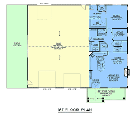 Barndominium, Country, Craftsman House Plan 100777 with 4 Beds, 3 Baths, 3 Car Garage First Level Plan