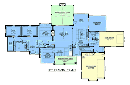 Contemporary, Craftsman, Farmhouse House Plan 100780 with 4 Beds, 5 Baths, 3 Car Garage First Level Plan