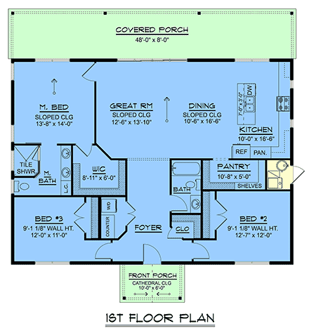 Contemporary, Country, Farmhouse, Modern House Plan 100781 with 3 Beds, 2 Baths First Level Plan