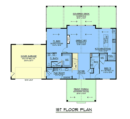 Coastal, Contemporary, Modern, New American House Plan 100783 with 2 Beds, 2 Baths, 2 Car Garage First Level Plan