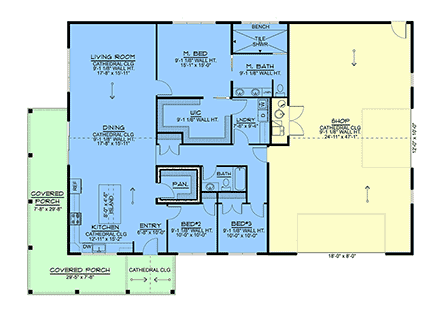 Barndominium, Country, Craftsman, New American, Ranch, Traditional House Plan 100785 with 3 Beds, 2 Baths, 3 Car Garage First Level Plan