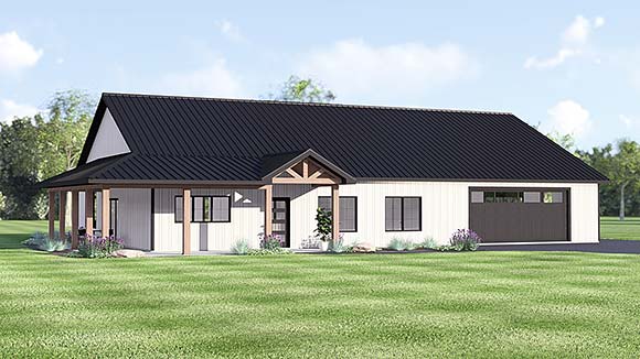 Barndominium, Country, Craftsman, New American, Ranch, Traditional House Plan 100785 with 3 Beds, 2 Baths, 3 Car Garage Elevation