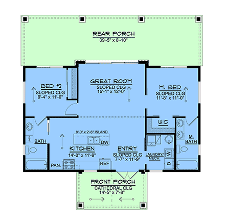 Contemporary, Craftsman, Modern, New American House Plan 100787 with 2 Beds, 2 Baths First Level Plan
