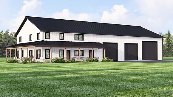 Barndominium, Country, Craftsman, Farmhouse, Traditional House Plan 100788 with 3 Beds, 3 Baths, 4 Car Garage Elevation