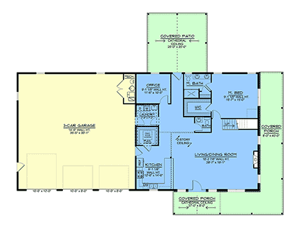 Barndominium, Country, Craftsman, New American House Plan 100789 with 2 Beds, 3 Baths, 3 Car Garage First Level Plan