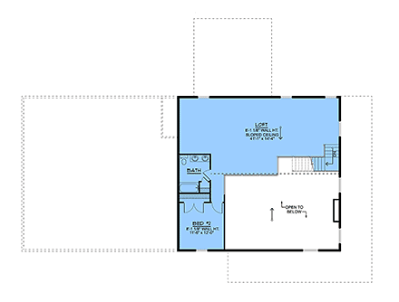 Barndominium, Country, Craftsman, New American House Plan 100789 with 2 Beds, 3 Baths, 3 Car Garage Second Level Plan