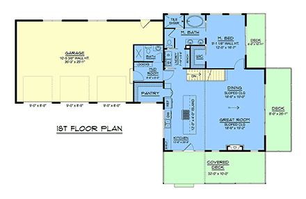 Contemporary, Modern House Plan 100792 with 1 Beds, 2 Baths, 3 Car Garage First Level Plan