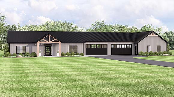 Contemporary, Country, Craftsman, New American House Plan 100793 with 3 Beds, 4 Baths, 4 Car Garage Elevation