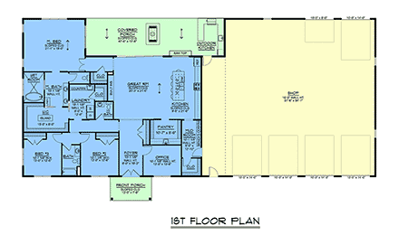 Barndominium, Contemporary, Country, Craftsman, Modern, Ranch House Plan 100798 with 3 Beds, 3 Baths, 4 Car Garage First Level Plan
