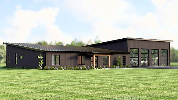 Barndominium, Contemporary, Country, Craftsman, Modern, Ranch House Plan 100798 with 3 Beds, 3 Baths, 4 Car Garage Elevation