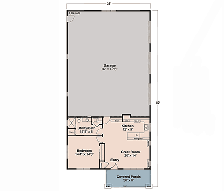 Country, Craftsman Garage-Living Plan 100801 with 1 Beds, 1 Baths, 6 Car Garage First Level Plan
