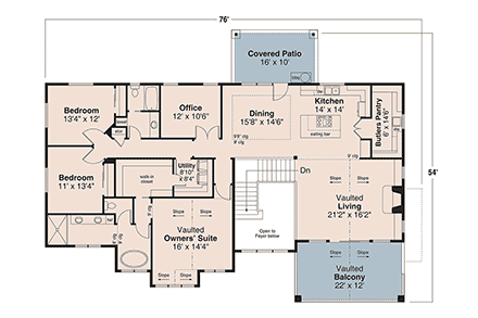 Craftsman House Plan 100815 with 4 Beds, 3 Baths, 3 Car Garage First Level Plan