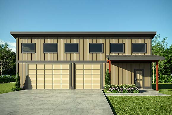 Contemporary, Modern, Saltbox 3 Car Garage Plan 100816 Elevation