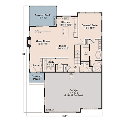 Contemporary, Modern, Prairie House Plan 100819 with 3 Beds, 3 Baths, 3 Car Garage First Level Plan