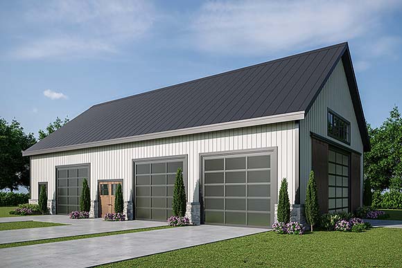 Barndominium, Craftsman, Farmhouse 6 Car Garage Plan 100821 Elevation