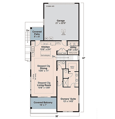 Prairie, Traditional House Plan 100823 with 3 Beds, 3 Baths, 2 Car Garage First Level Plan