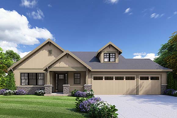 Country, Craftsman, Ranch House Plan 100825 with 3 Beds, 3 Baths, 3 Car Garage Elevation