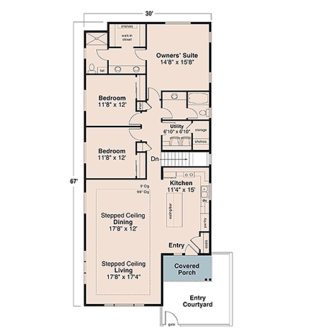 Contemporary, Craftsman, Prairie House Plan 100829 with 3 Beds, 2 Baths, 2 Car Garage First Level Plan