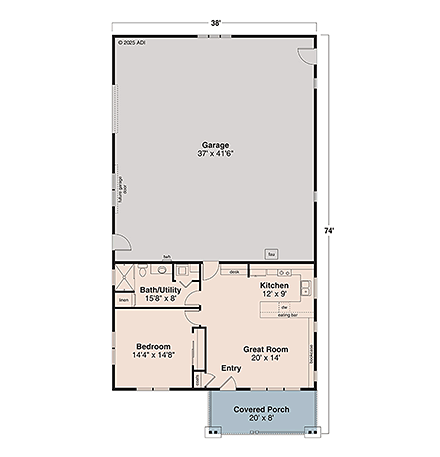 Country, Craftsman, Farmhouse Garage-Living Plan 100831 with 1 Beds, 1 Baths, 4 Car Garage First Level Plan