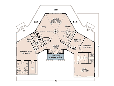 Cape Cod, Ranch House Plan 100834 with 4 Beds, 3 Baths, 2 Car Garage First Level Plan