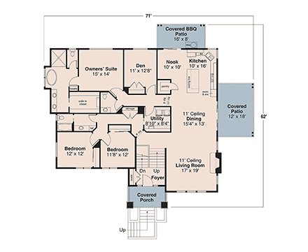 Contemporary, Modern, Prairie House Plan 100835 with 4 Beds, 4 Baths, 2 Car Garage First Level Plan