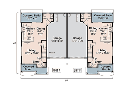 Cottage, Country, Traditional Multi-Family Plan 100844 with 4 Beds, 4 Baths, 2 Car Garage First Level Plan