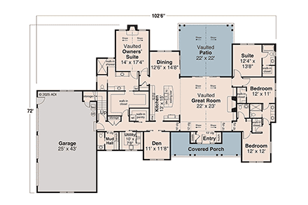 Country, Craftsman, Ranch House Plan 100851 with 4 Beds, 5 Baths, 3 Car Garage First Level Plan