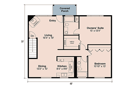 Country, Ranch, Traditional Garage-Living Plan 100866 with 2 Beds, 3 Baths, 2 Car Garage First Level Plan