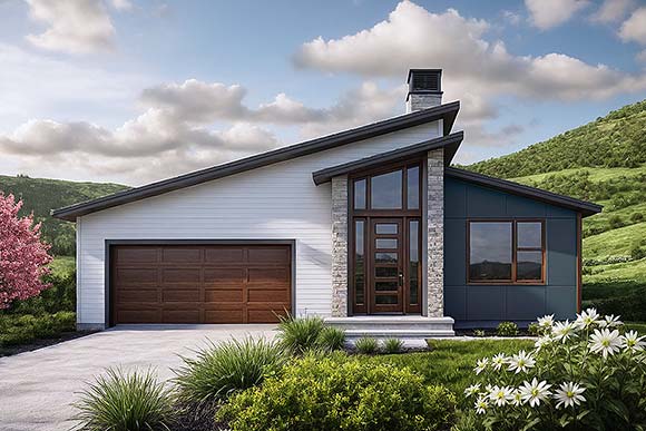 Contemporary, Modern House Plan 100869 with 2 Beds, 2 Baths, 2 Car Garage Elevation