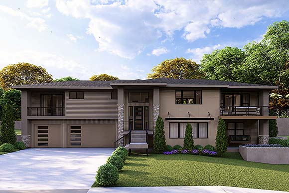 Contemporary, Modern, Prairie House Plan 100870 with 3 Beds, 3 Baths, 2 Car Garage Elevation