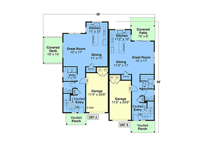 Contemporary, Modern, Prairie Multi-Family Plan 100871 with 6 Beds, 6 Baths, 2 Car Garage First Level Plan