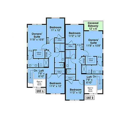 Contemporary, Modern, Prairie Multi-Family Plan 100871 with 6 Beds, 6 Baths, 2 Car Garage Second Level Plan