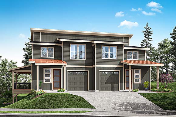 Contemporary, Modern, Prairie Multi-Family Plan 100871 with 6 Beds, 6 Baths, 2 Car Garage Elevation