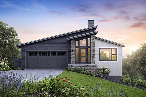 Contemporary, Modern, Prairie House Plan 100875 with 4 Beds, 4 Baths, 2 Car Garage Elevation