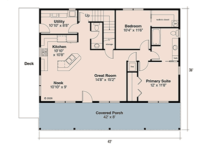 Cottage, Country, Farmhouse House Plan 100882 with 2 Beds, 2 Baths First Level Plan