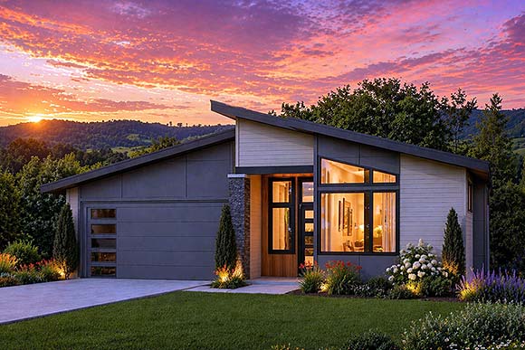 Contemporary, Modern, Ranch House Plan 100883 with 4 Beds, 3 Baths, 2 Car Garage Elevation