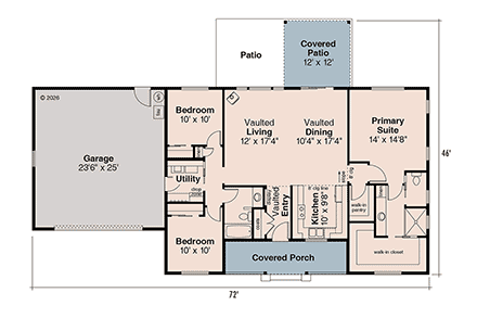 Country, Farmhouse, Ranch House Plan 100887 with 3 Beds, 2 Baths, 2 Car Garage First Level Plan