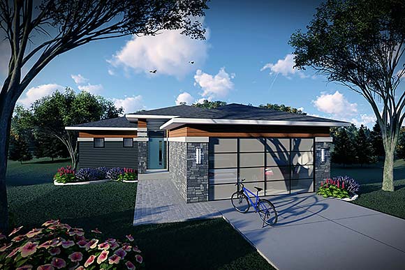 Modern, Prairie, Ranch House Plan 100905 with 3 Beds, 3 Baths, 2 Car Garage Elevation