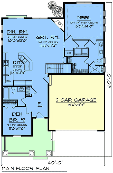 Craftsman, Ranch House Plan 100909 with 2 Beds, 2 Baths, 2 Car Garage First Level Plan